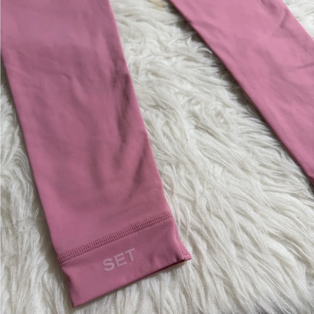 NEW Set Active Large XL Pink Matching Set Glossy Leggings Double Layer Sport bra